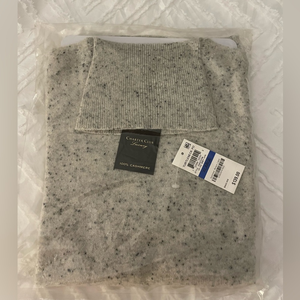 CHARTER CLUB LUXURY LIGHT GREY CASHMERE TURTLENECK SWEATER